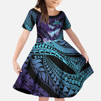 You Matter Suicide Prevention Awareness Family Matching Short Sleeve Bodycon Dress and Hawaiian Shirt Butterfly Aboriginal Mix Polynesian Pattern LT14 Daughter's Dress Purple - Polynesian Pride