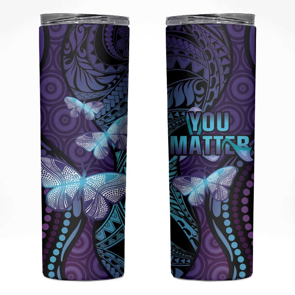 You Matter Suicide Prevention Awareness Skinny Tumbler Butterfly Aboriginal Mix Polynesian Pattern LT14 Purple - Polynesian Pride
