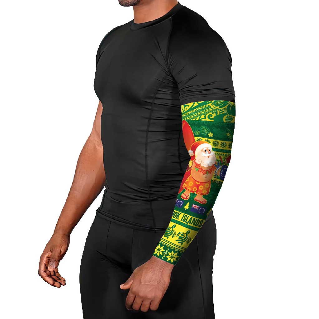 Cook Islands Christmas Arm Sleeves Surfing Santa Mere Kiritimiti - Polynesian Pride