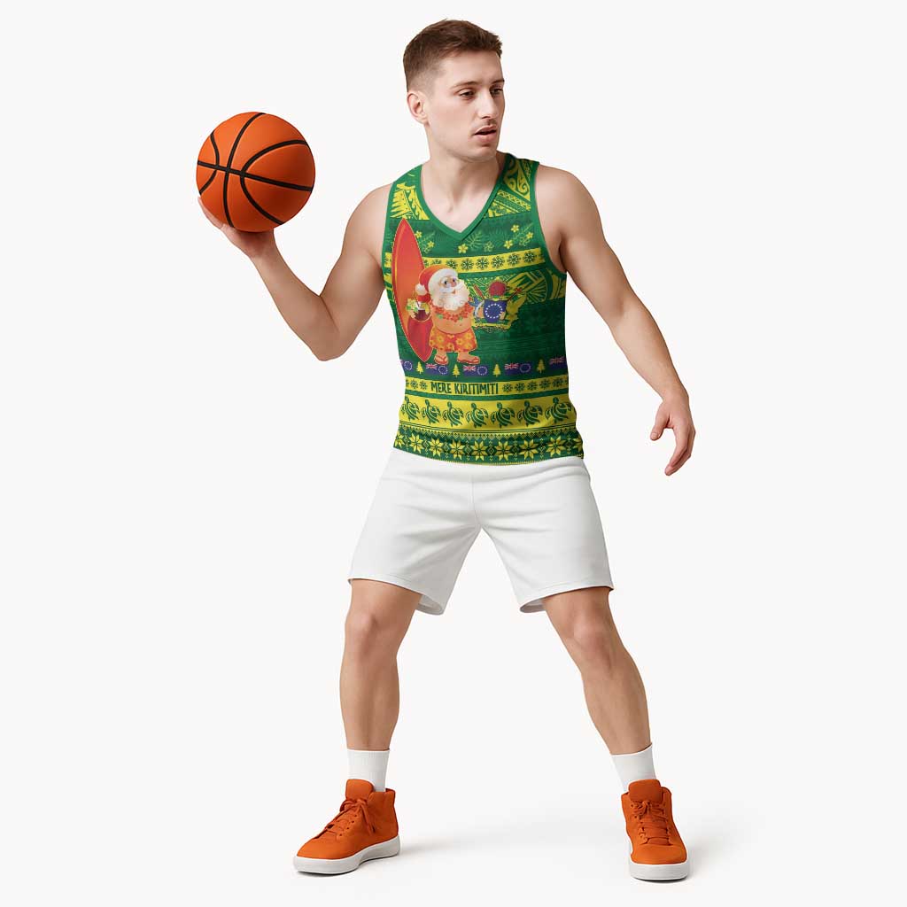 Cook Islands Christmas Basketball Jersey Surfing Santa Mere Kiritimiti - Polynesian Pride