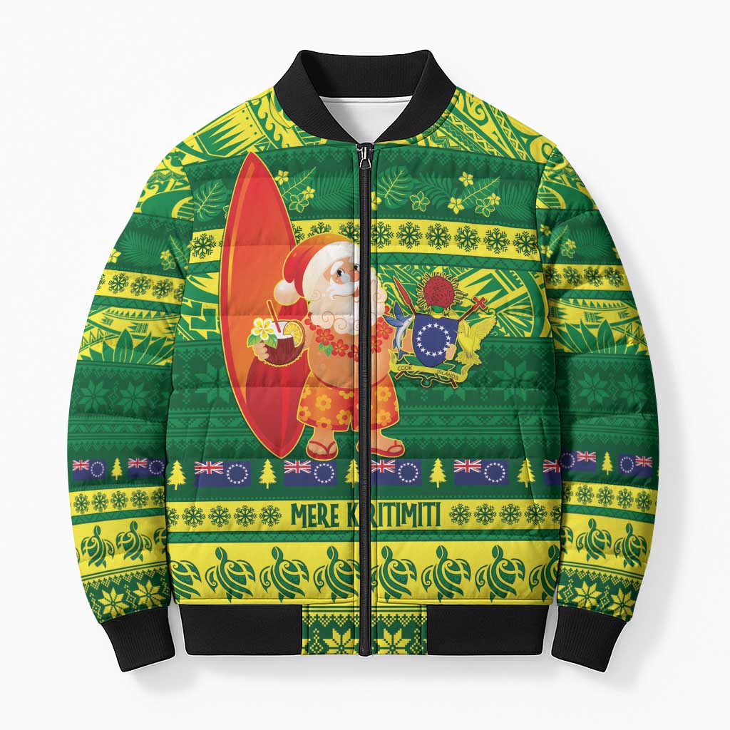 Cook Islands Christmas Bomber Puffer Jacket Surfing Santa Mere Kiritimiti - Polynesian Pride