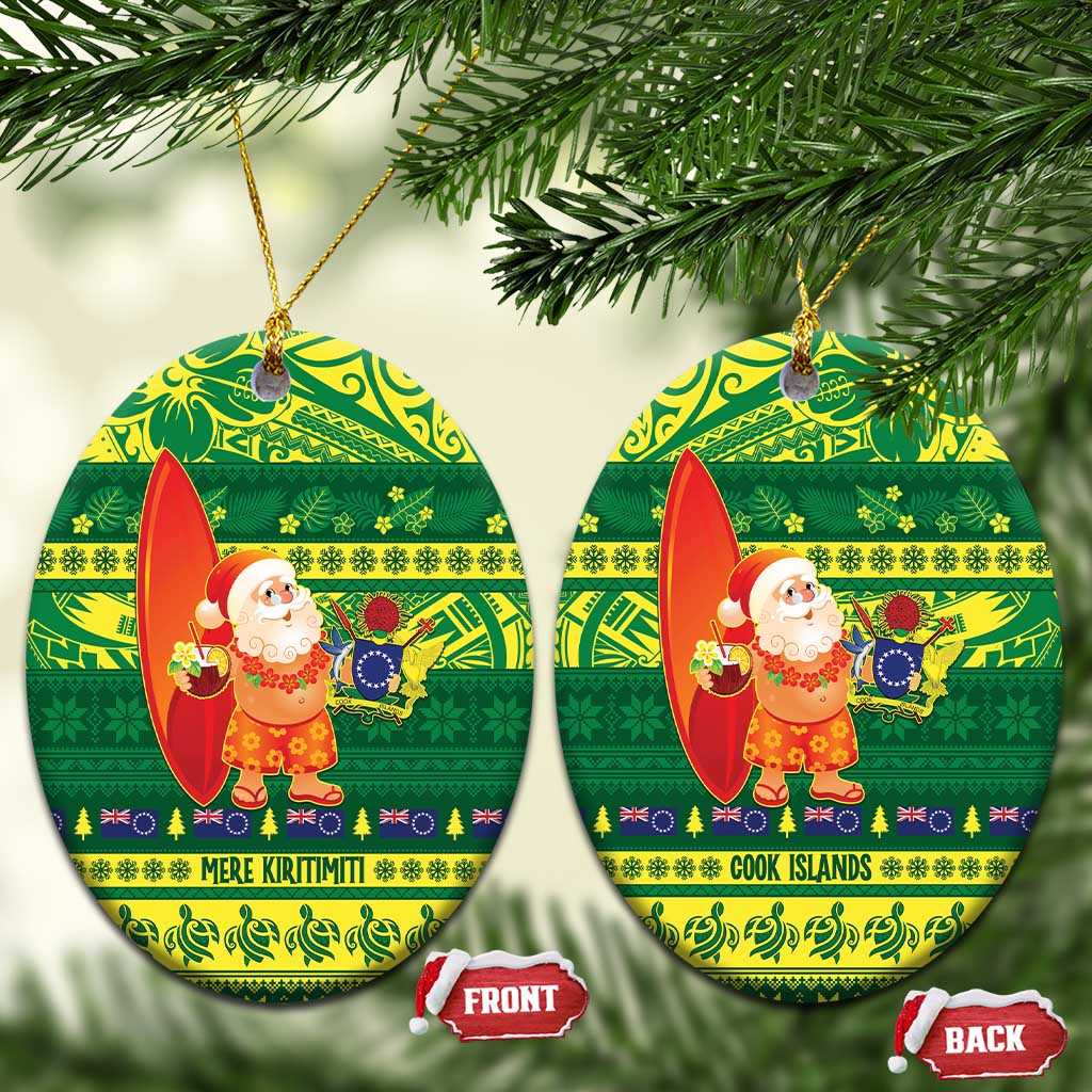 Cook Islands Christmas Ceramic Ornament Surfing Santa Mere Kiritimiti - Polynesian Pride