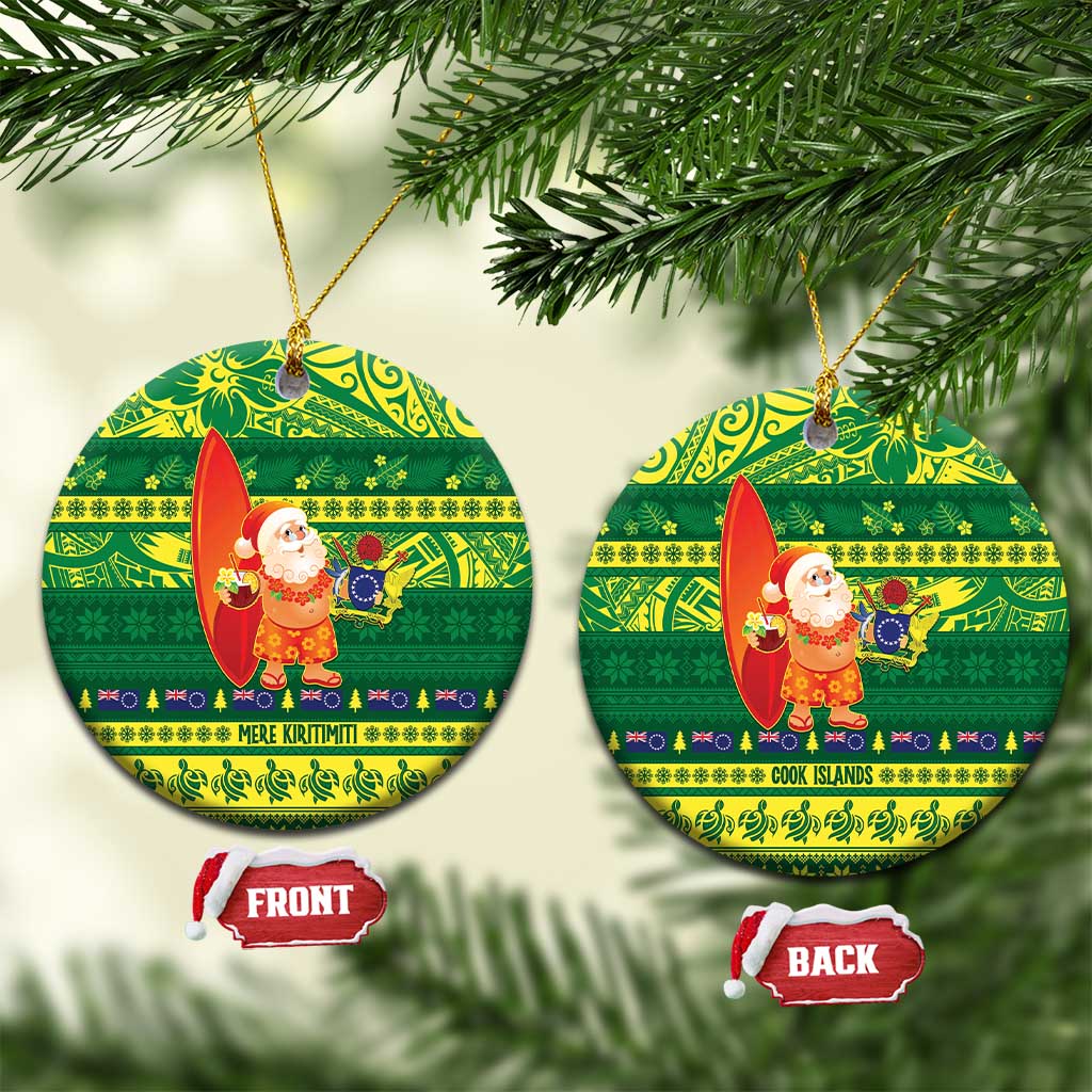 Cook Islands Christmas Ceramic Ornament Surfing Santa Mere Kiritimiti - Polynesian Pride