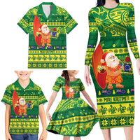 Cook Islands Christmas Family Matching Long Sleeve Bodycon Dress and Hawaiian Shirt Surfing Santa Mere Kiritimiti LT14 - Polynesian Pride