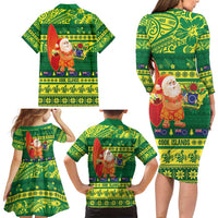 Cook Islands Christmas Family Matching Long Sleeve Bodycon Dress and Hawaiian Shirt Surfing Santa Mere Kiritimiti LT14 - Polynesian Pride