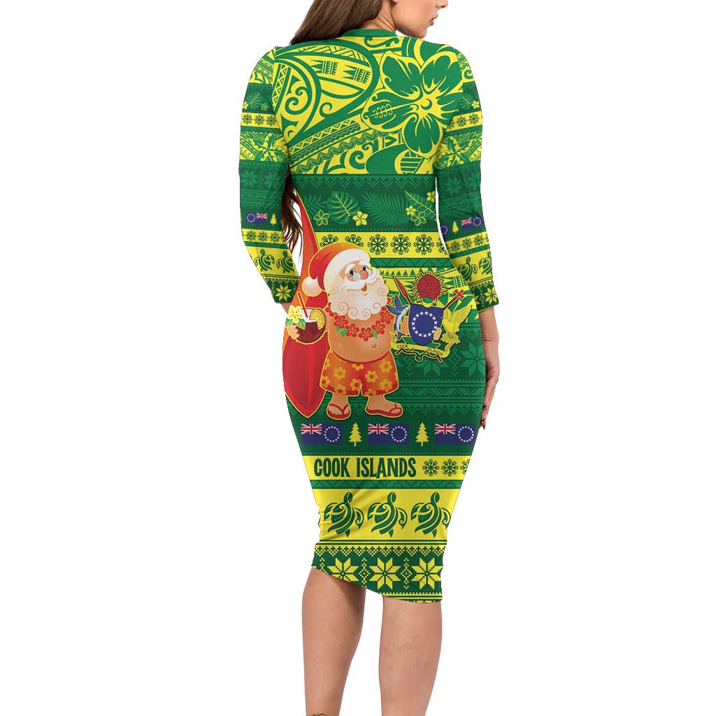 Cook Islands Christmas Family Matching Long Sleeve Bodycon Dress and Hawaiian Shirt Surfing Santa Mere Kiritimiti LT14 - Polynesian Pride