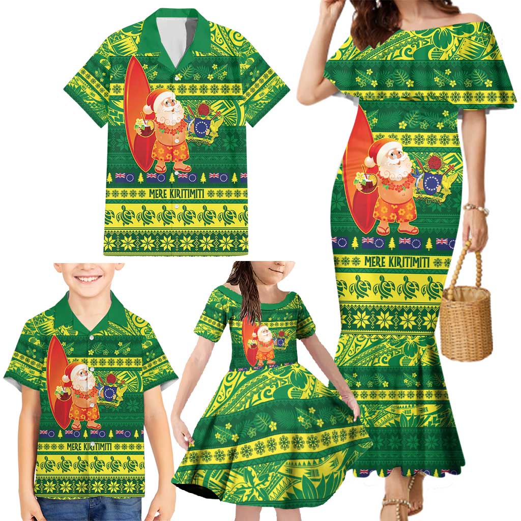 Cook Islands Christmas Family Matching Mermaid Dress and Hawaiian Shirt Surfing Santa Mere Kiritimiti LT14 - Polynesian Pride