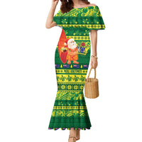 Cook Islands Christmas Family Matching Mermaid Dress and Hawaiian Shirt Surfing Santa Mere Kiritimiti LT14 Mom's Dress Green - Polynesian Pride