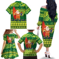 Cook Islands Christmas Family Matching Off The Shoulder Long Sleeve Dress and Hawaiian Shirt Surfing Santa Mere Kiritimiti LT14 - Polynesian Pride