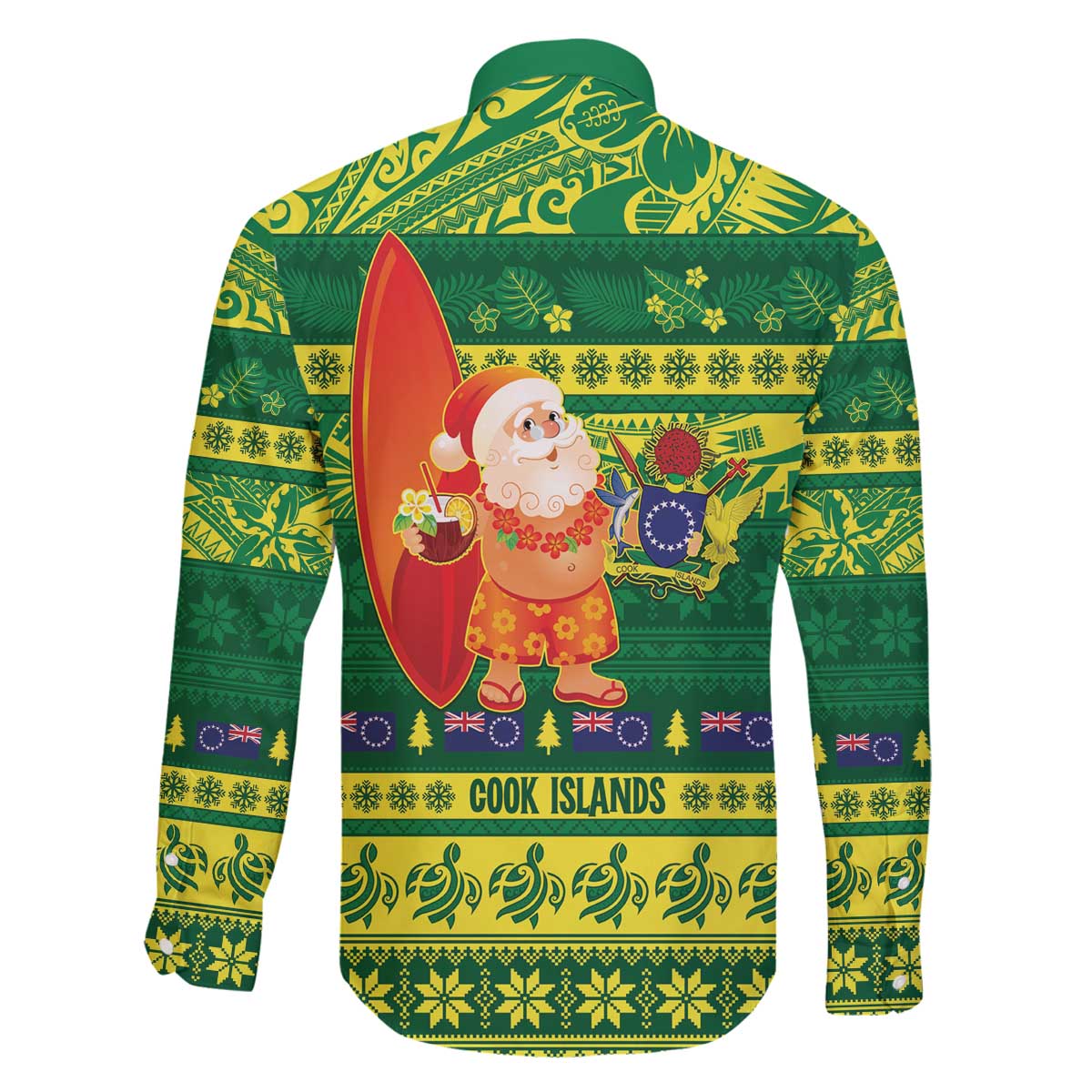 Cook Islands Christmas Family Matching Off The Shoulder Long Sleeve Dress and Hawaiian Shirt Surfing Santa Mere Kiritimiti LT14 - Polynesian Pride
