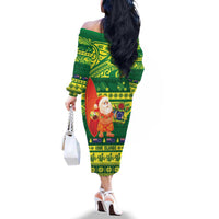 Cook Islands Christmas Family Matching Off The Shoulder Long Sleeve Dress and Hawaiian Shirt Surfing Santa Mere Kiritimiti LT14 - Polynesian Pride