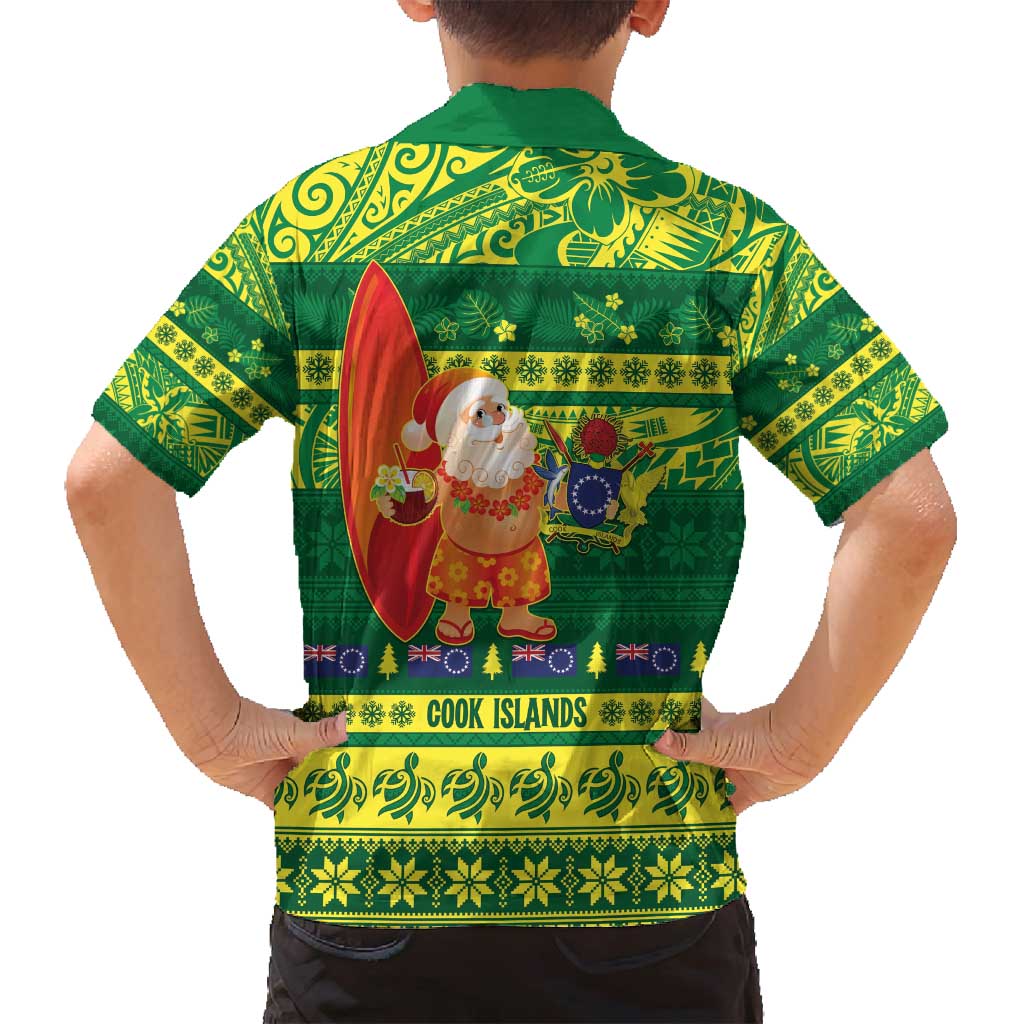 Cook Islands Christmas Family Matching Off Shoulder Maxi Dress and Hawaiian Shirt Surfing Santa Mere Kiritimiti LT14 - Polynesian Pride