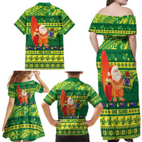 Cook Islands Christmas Family Matching Off Shoulder Maxi Dress and Hawaiian Shirt Surfing Santa Mere Kiritimiti LT14 - Polynesian Pride