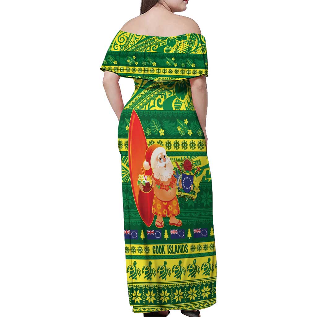 Cook Islands Christmas Family Matching Off Shoulder Maxi Dress and Hawaiian Shirt Surfing Santa Mere Kiritimiti LT14 - Polynesian Pride
