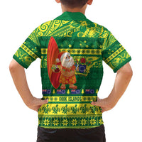 Cook Islands Christmas Family Matching Off Shoulder Short Dress and Hawaiian Shirt Surfing Santa Mere Kiritimiti LT14 - Polynesian Pride