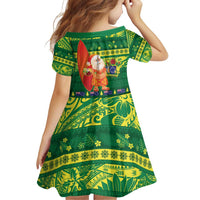 Cook Islands Christmas Family Matching Off Shoulder Short Dress and Hawaiian Shirt Surfing Santa Mere Kiritimiti LT14 - Polynesian Pride