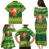Cook Islands Christmas Family Matching Puletasi and Hawaiian Shirt Surfing Santa Mere Kiritimiti LT14 - Polynesian Pride