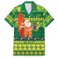 Cook Islands Christmas Family Matching Puletasi and Hawaiian Shirt Surfing Santa Mere Kiritimiti LT14 Dad's Shirt - Short Sleeve Green - Polynesian Pride