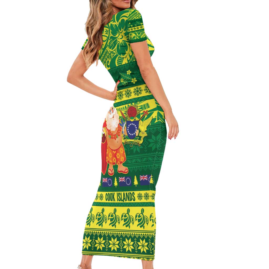 Cook Islands Christmas Family Matching Short Sleeve Bodycon Dress and Hawaiian Shirt Surfing Santa Mere Kiritimiti LT14 - Polynesian Pride