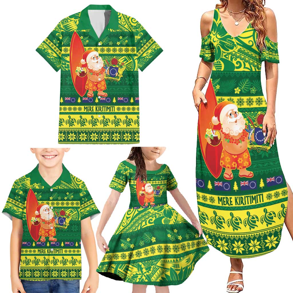 Cook Islands Christmas Family Matching Summer Maxi Dress and Hawaiian Shirt Surfing Santa Mere Kiritimiti LT14 - Polynesian Pride