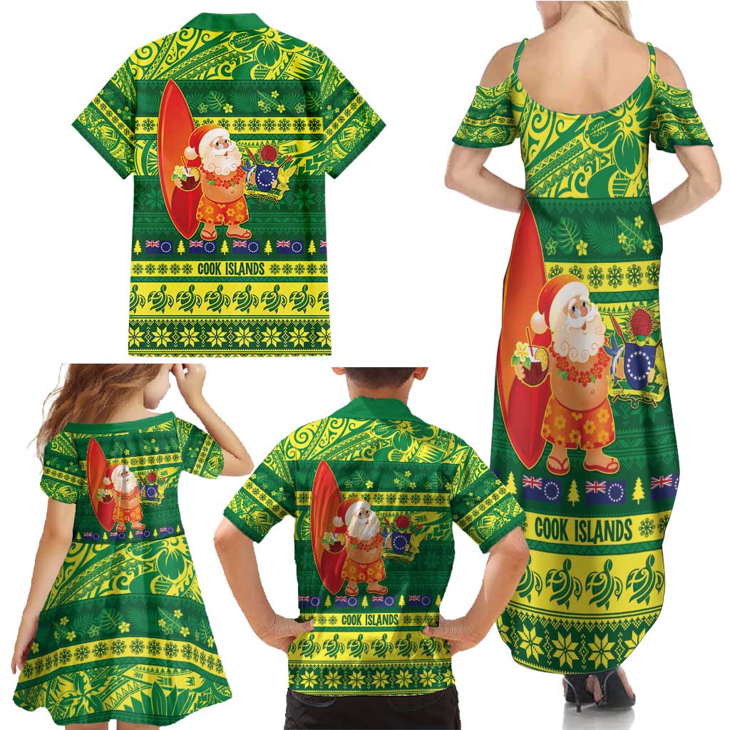 Cook Islands Christmas Family Matching Summer Maxi Dress and Hawaiian Shirt Surfing Santa Mere Kiritimiti LT14 - Polynesian Pride