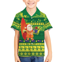 Cook Islands Christmas Family Matching Summer Maxi Dress and Hawaiian Shirt Surfing Santa Mere Kiritimiti LT14 Son's Shirt Green - Polynesian Pride