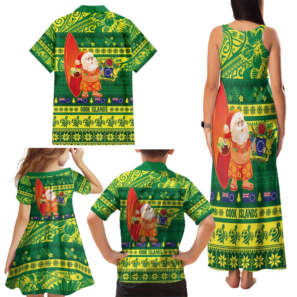 Cook Islands Christmas Family Matching Tank Maxi Dress and Hawaiian Shirt Surfing Santa Mere Kiritimiti LT14 - Polynesian Pride