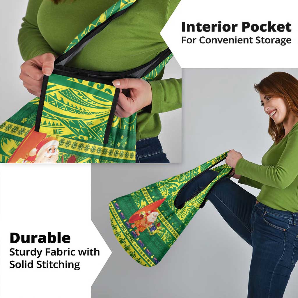 Cook Islands Christmas Grocery Bag Surfing Santa Mere Kiritimiti - Polynesian Pride