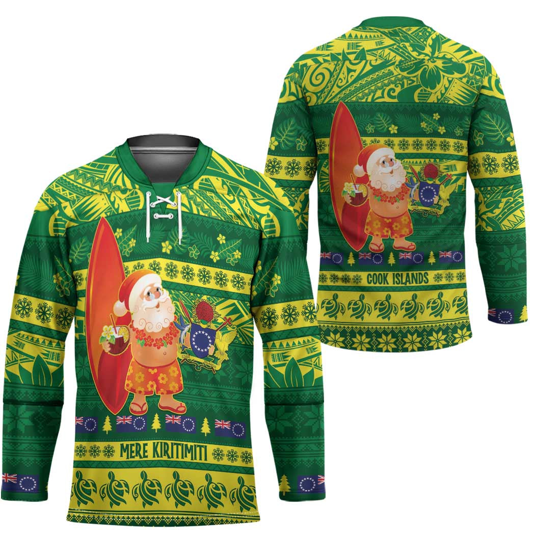 Cook Islands Christmas Hockey Jersey Surfing Santa Mere Kiritimiti - Polynesian Pride