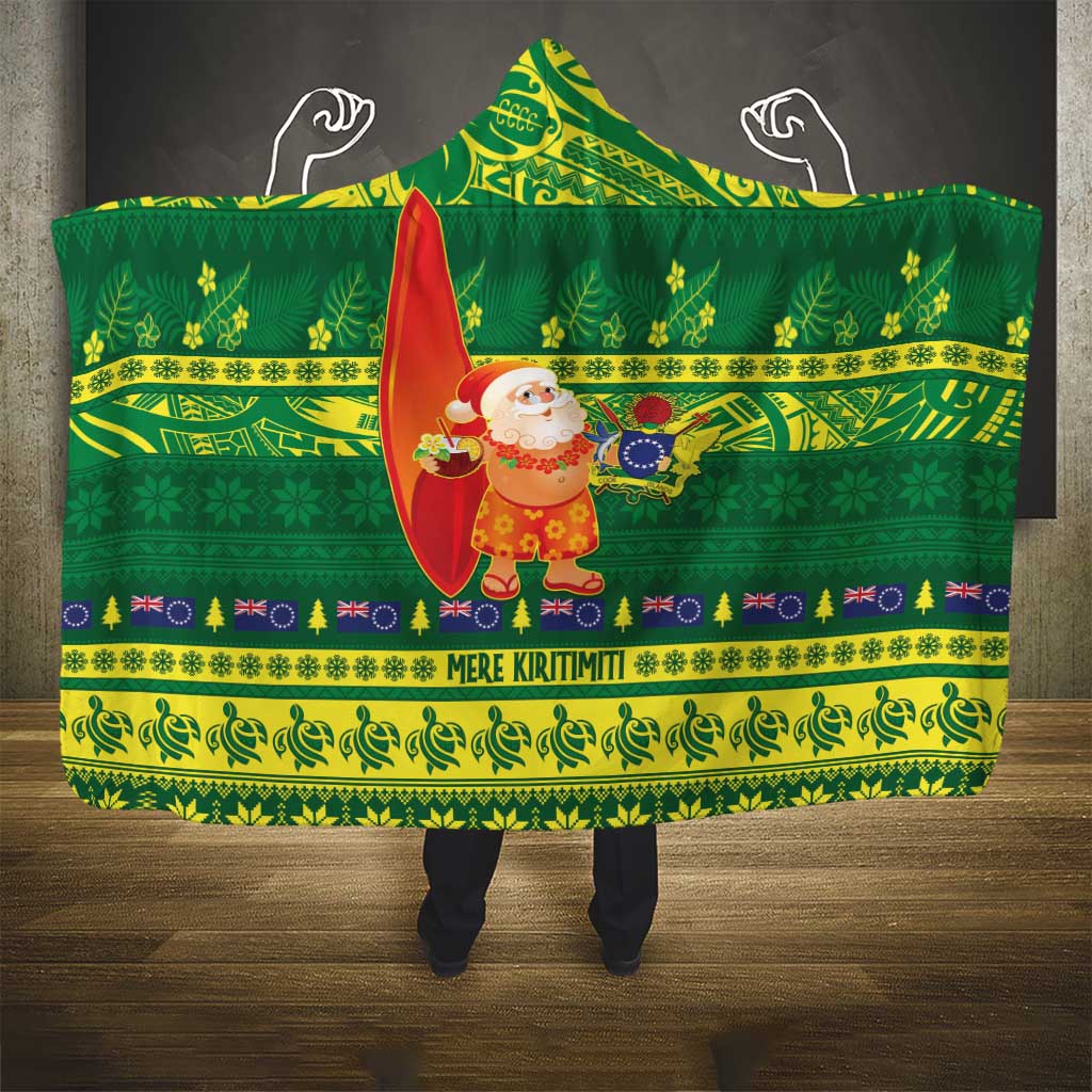 Cook Islands Christmas Hooded Blanket Surfing Santa Mere Kiritimiti - Polynesian Pride