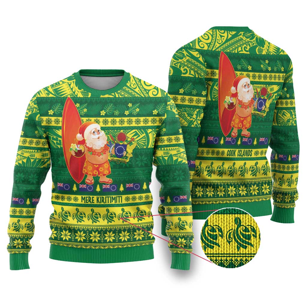 Cook Islands Christmas Ugly Christmas Sweater Surfing Santa Mere Kiritimiti - Polynesian Pride
