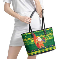 Cook Islands Christmas Leather Tote Bag Surfing Santa Mere Kiritimiti - Polynesian Pride