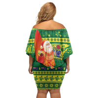 Cook Islands Christmas Off Shoulder Short Dress Surfing Santa Mere Kiritimiti - Polynesian Pride