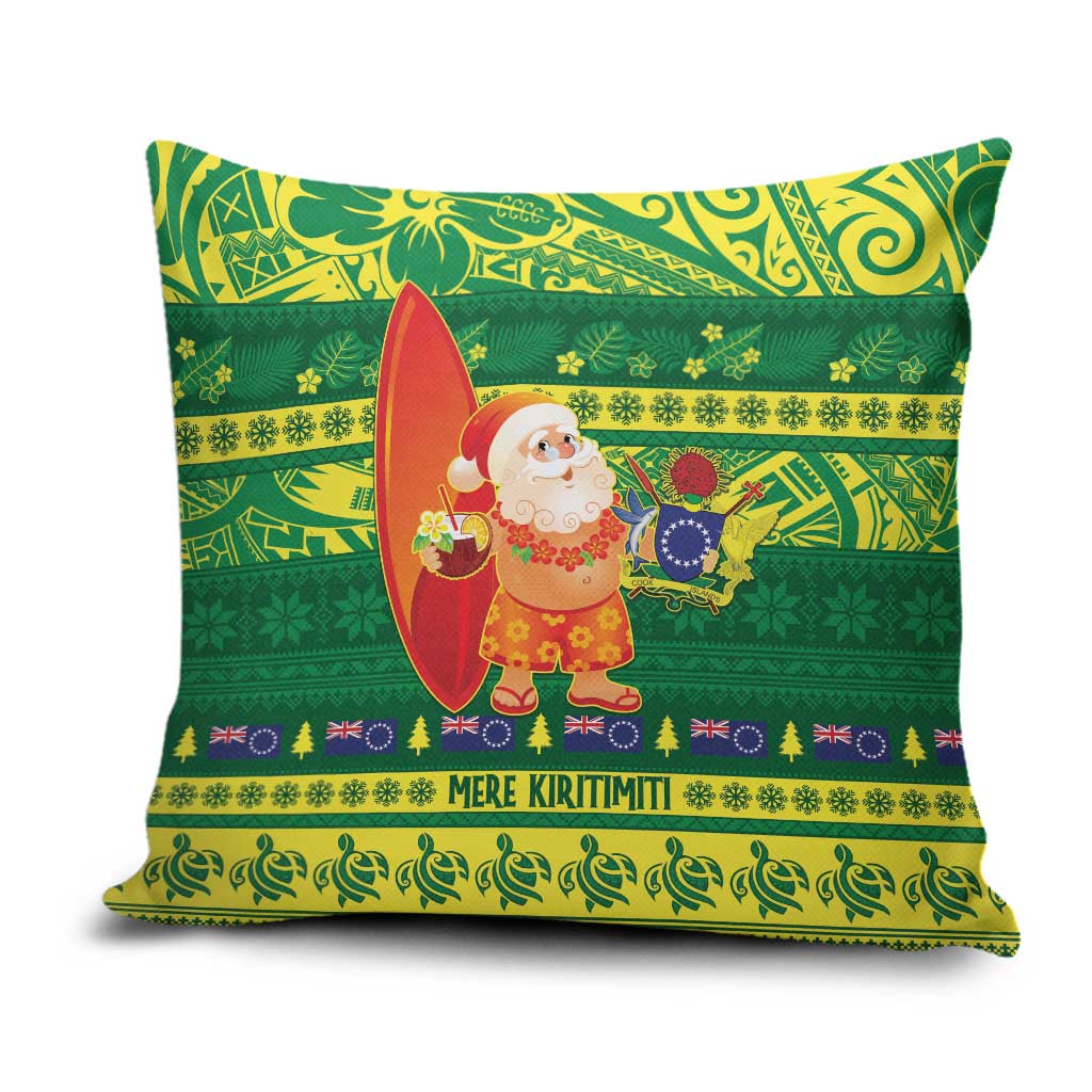 Cook Islands Christmas Pillow Cover Surfing Santa Mere Kiritimiti - Polynesian Pride