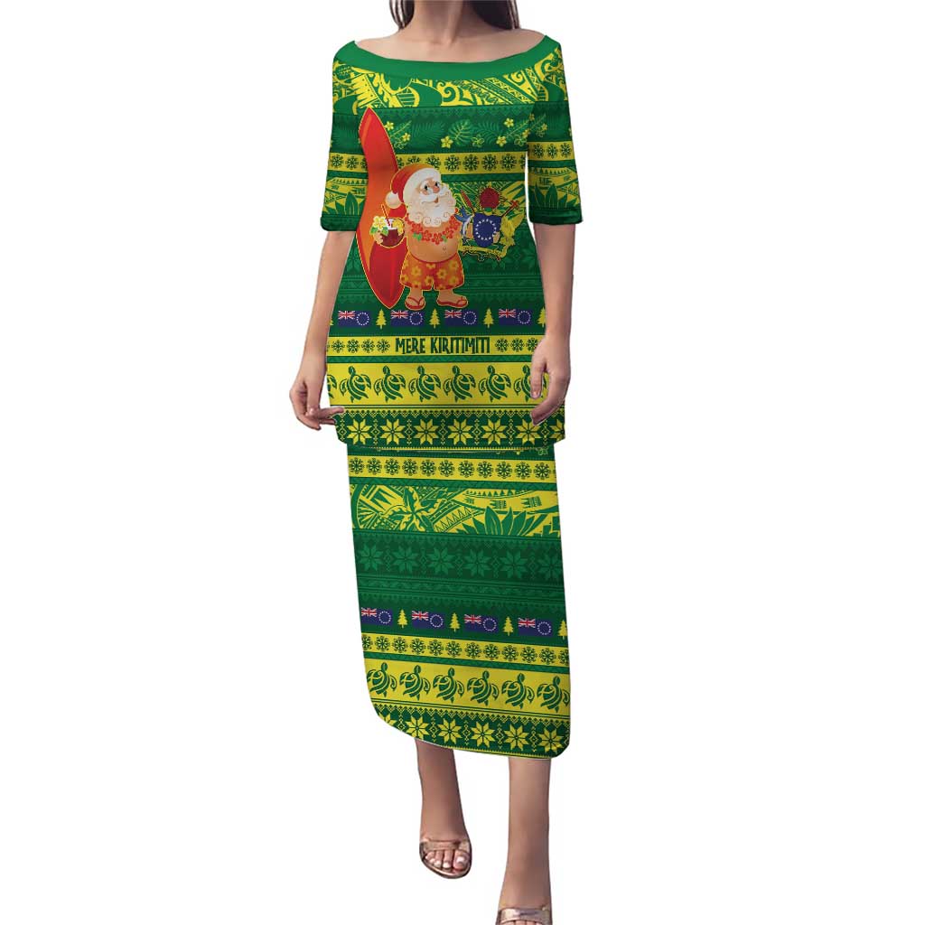 Cook Islands Christmas Puletasi Surfing Santa Mere Kiritimiti - Polynesian Pride