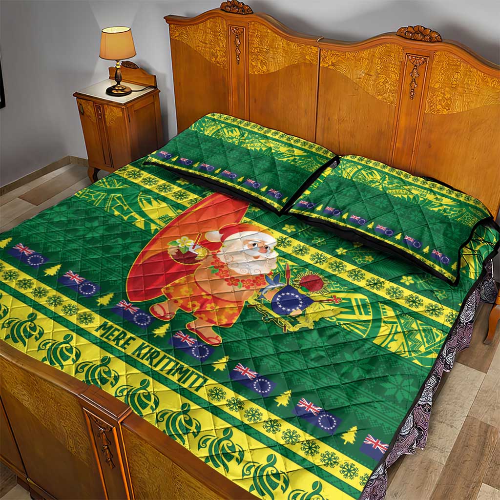 Cook Islands Christmas Quilt Bed Set Surfing Santa Mere Kiritimiti - Polynesian Pride