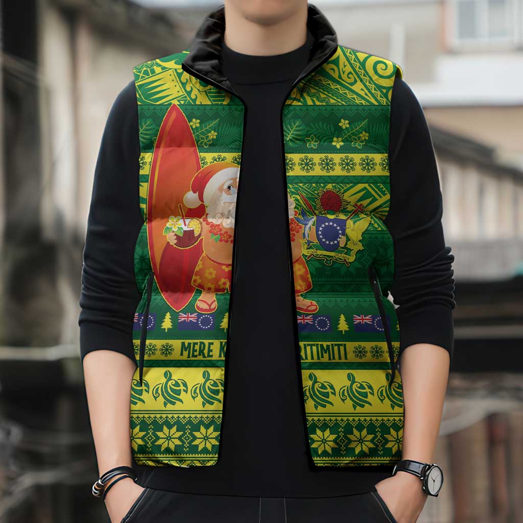 Cook Islands Christmas Sleeveless Puffer Jacket Surfing Santa Mere Kiritimiti - Polynesian Pride