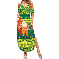Cook Islands Christmas Summer Maxi Dress Surfing Santa Mere Kiritimiti LT14 Women Green - Polynesian Pride