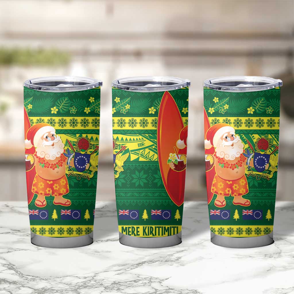 Cook Islands Christmas Tumbler Cup Surfing Santa Mere Kiritimiti - Polynesian Pride