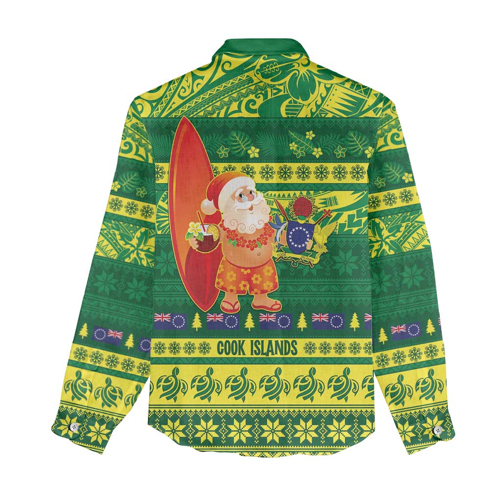 Cook Islands Christmas Women Casual Shirt Surfing Santa Mere Kiritimiti - Polynesian Pride