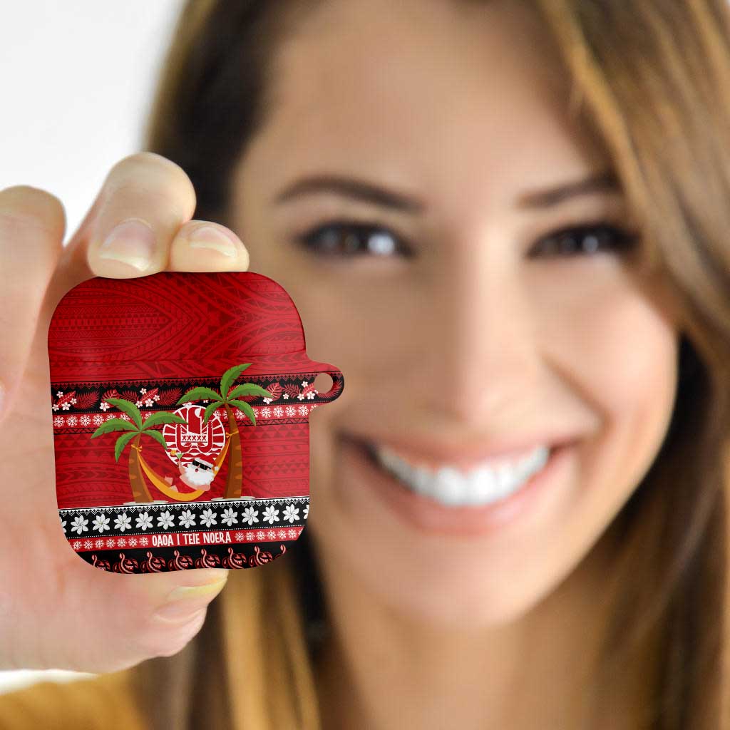 French Polynesia Christmas AirPods Case Tiare Chilling Santa Oaoa I teie Noera - Polynesian Pride