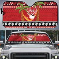 French Polynesia Christmas Auto Sun Shade Tiare Chilling Santa Oaoa I teie Noera LT14 Red - Polynesian Pride