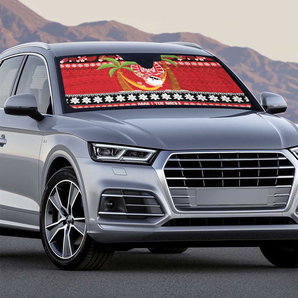 French Polynesia Christmas Auto Sun Shade Tiare Chilling Santa Oaoa I teie Noera LT14 - Polynesian Pride