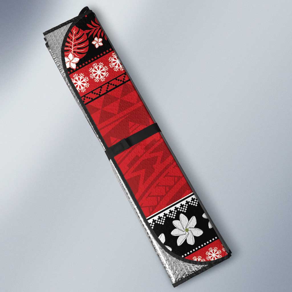 French Polynesia Christmas Auto Sun Shade Tiare Chilling Santa Oaoa I teie Noera LT14 - Polynesian Pride