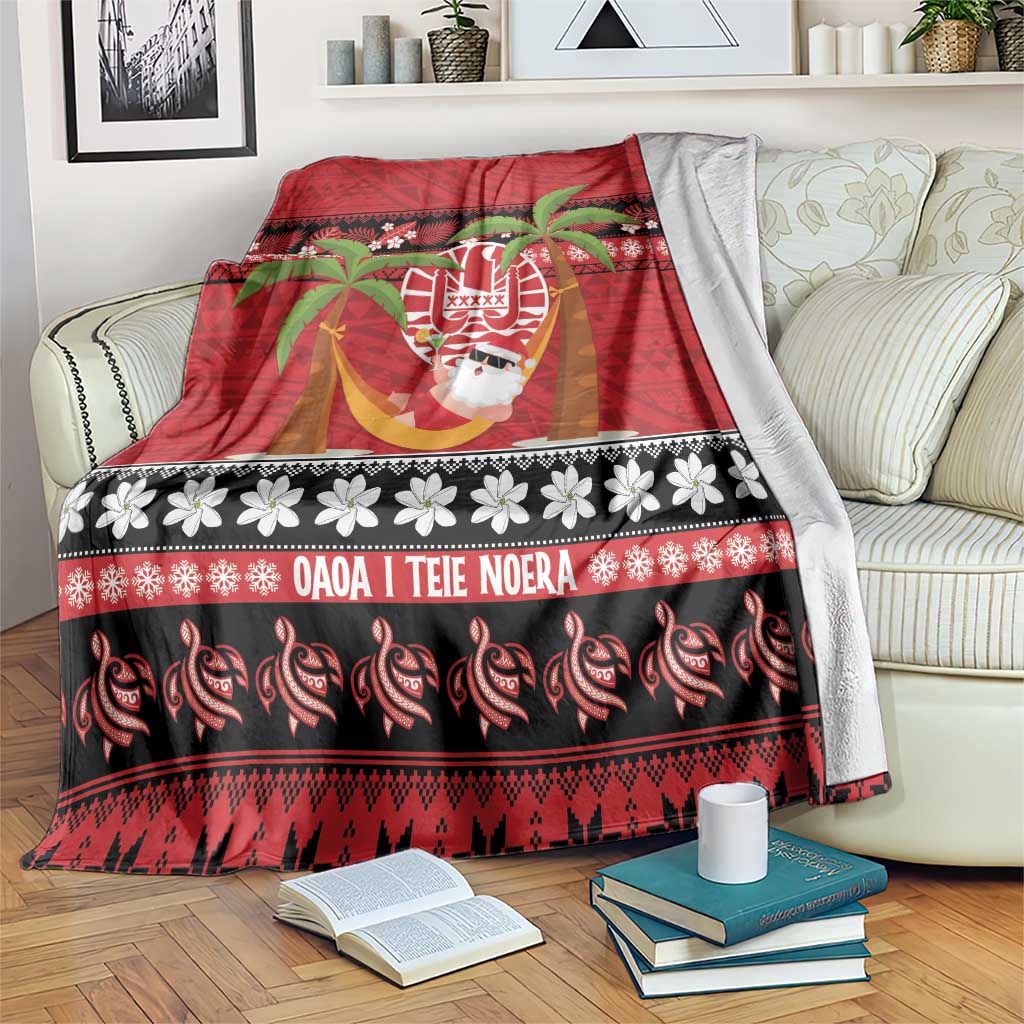French Polynesia Christmas Blanket Tiare Chilling Santa Oaoa I teie Noera - Polynesian Pride