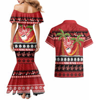 French Polynesia Christmas Couples Matching Mermaid Dress and Hawaiian Shirt Tiare Chilling Santa Oaoa I teie Noera LT14 - Polynesian Pride