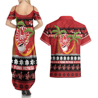 French Polynesia Christmas Couples Matching Summer Maxi Dress and Hawaiian Shirt Tiare Chilling Santa Oaoa I teie Noera LT14 - Polynesian Pride
