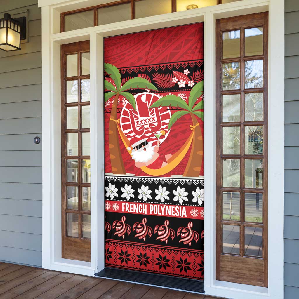 French Polynesia Christmas Door Cover Tiare Chilling Santa Oaoa I teie Noera LT14 - Polynesian Pride