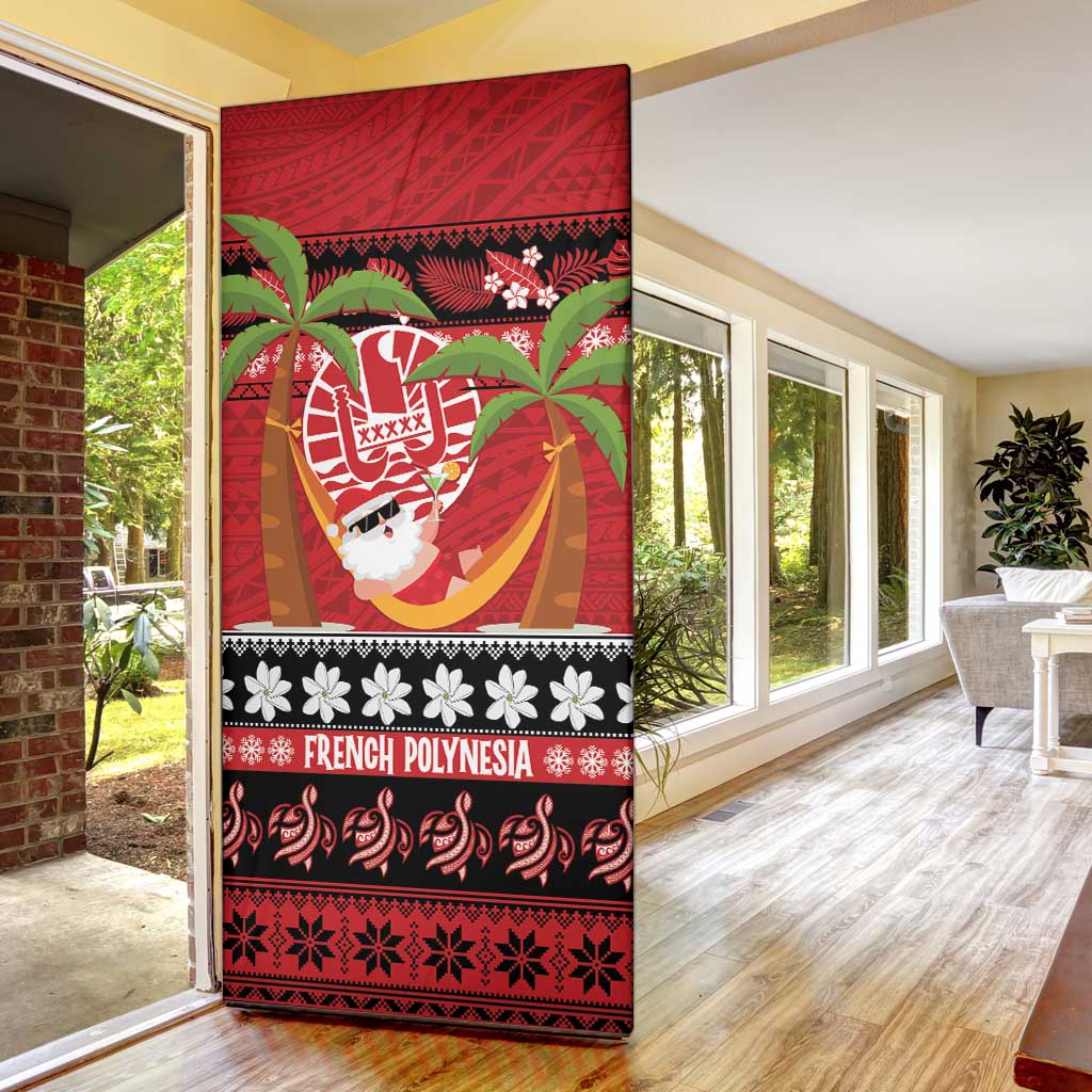French Polynesia Christmas Door Cover Tiare Chilling Santa Oaoa I teie Noera LT14 - Polynesian Pride