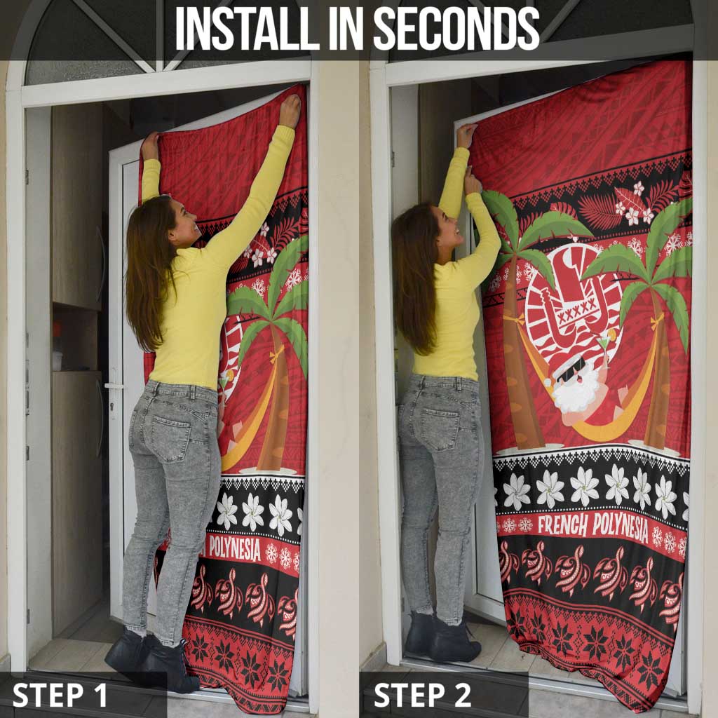 French Polynesia Christmas Door Cover Tiare Chilling Santa Oaoa I teie Noera LT14 - Polynesian Pride